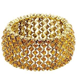 Yellow Gold and Topaz Austrian Crystal Tennis Stretchable Bracelet Bangle